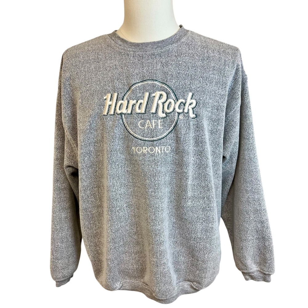 Vintage HARD ROCK CAFE Toronto Gray Fleece Crewneck Sweatshirt Retro XL 90s‎ Y2K